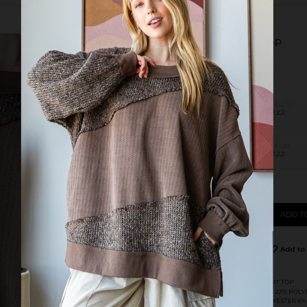 Women’s Relaxed Knit Pullover Sweatshirt - Brown